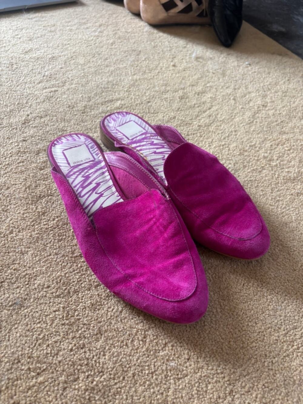 Dolve Vita Magenta Pink Suede Loafer Mules